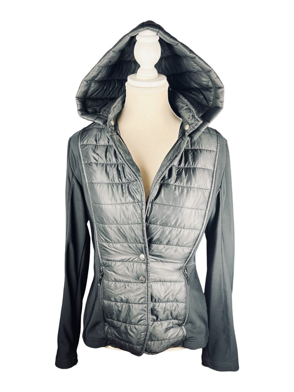 Anatomie Vela Packable Mixed Media Puffer Jacket Black Travel Jacket Size S
